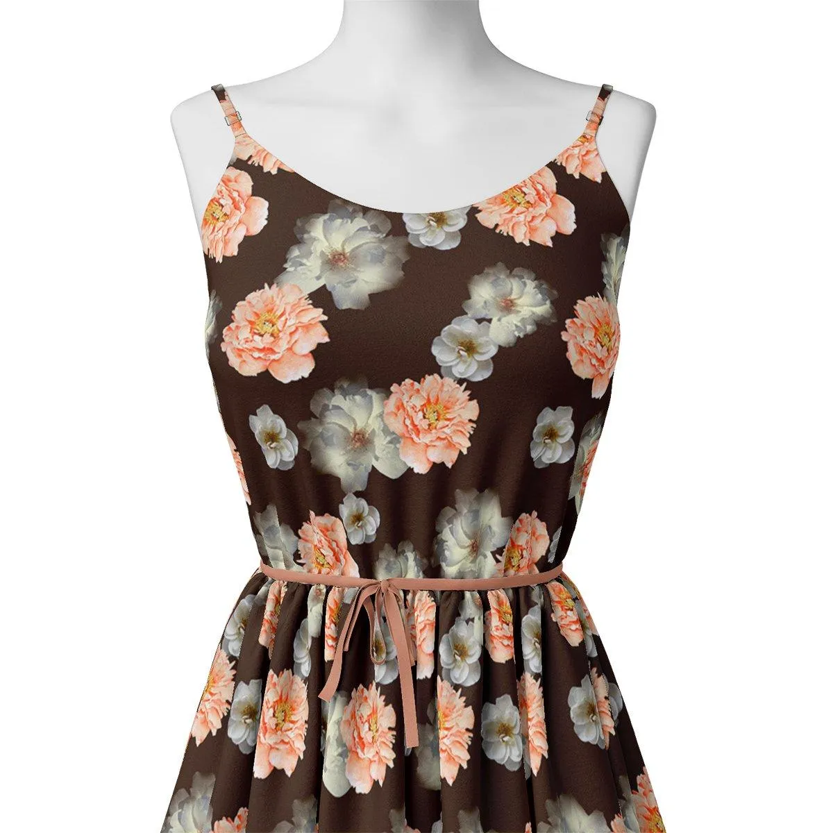 Blooming Orange Roses With Grey Digital Printed Fabric - Japan Satin