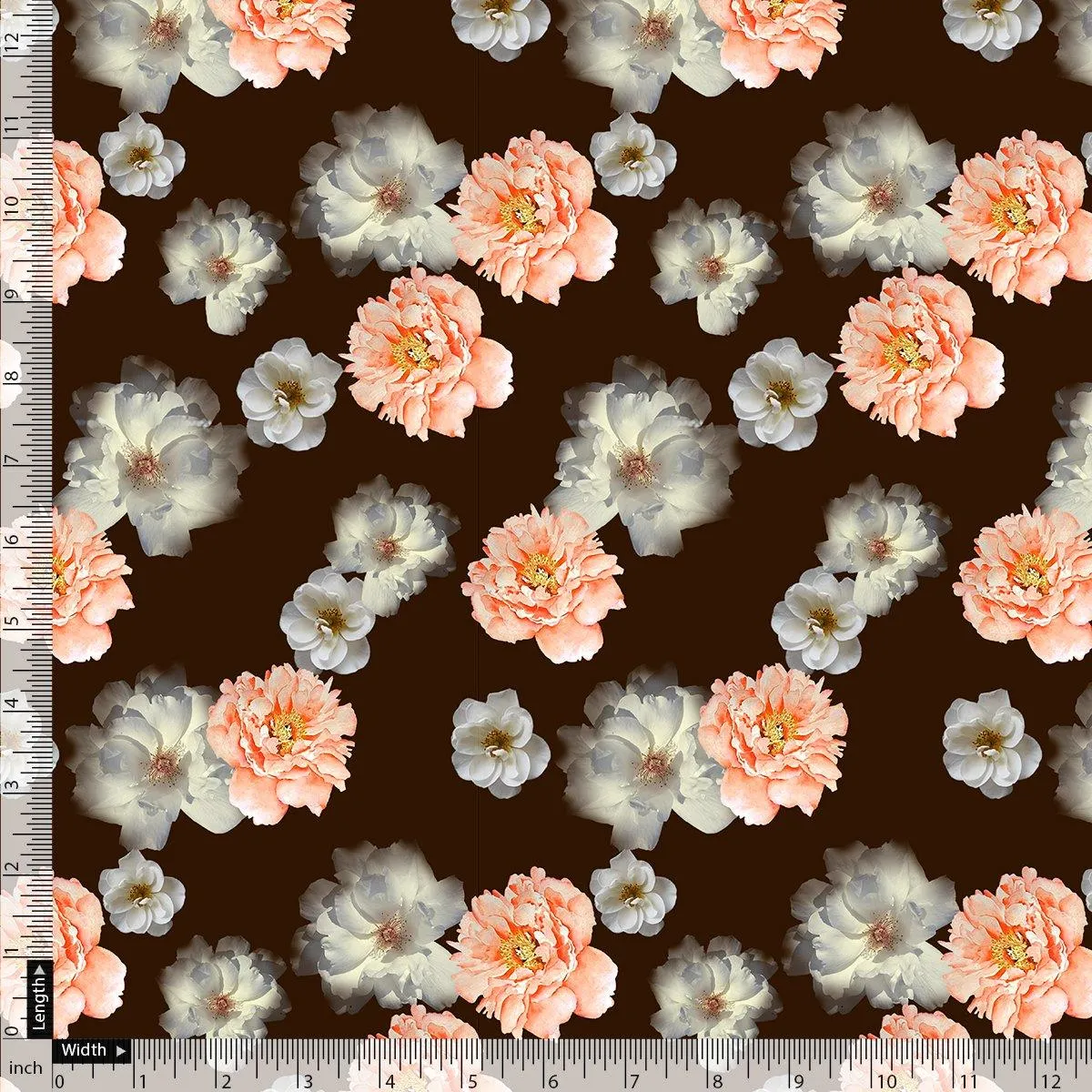 Blooming Orange Roses With Grey Digital Printed Fabric - Japan Satin
