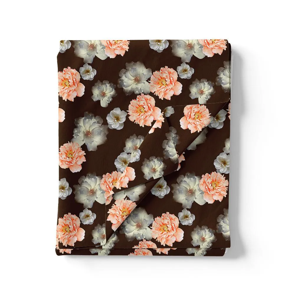 Blooming Orange Roses With Grey Digital Printed Fabric - Japan Satin