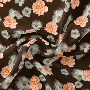 Blooming Orange Roses With Grey Digital Printed Fabric - Japan Satin