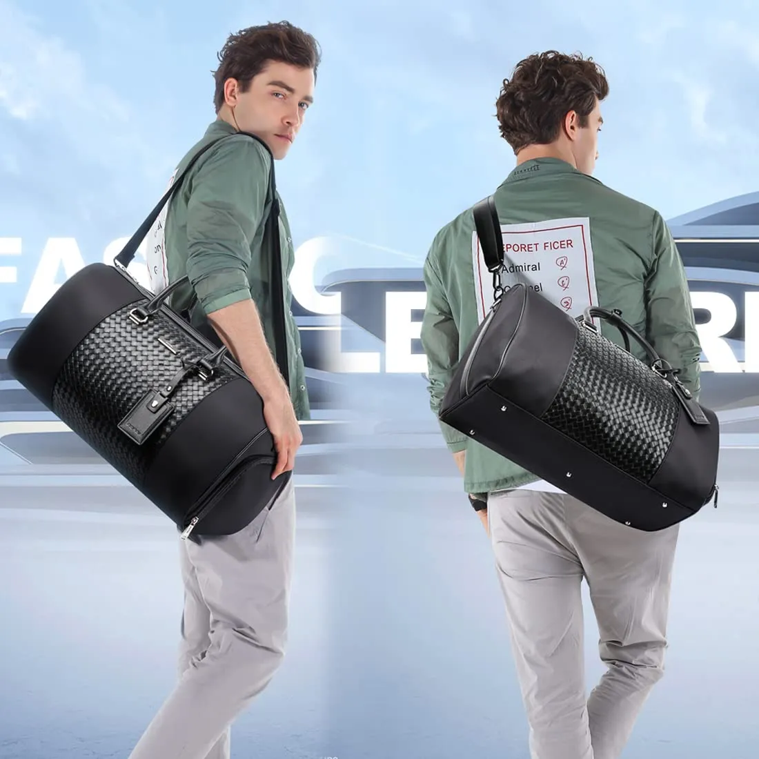 BOPAI Water Resistant Nylon 14 Litre Travel Duffle Bag with Shoe Compartment (Black)