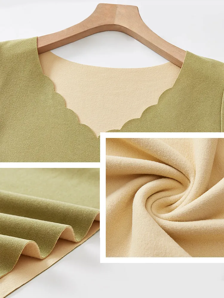 Casual Seamless V-Neck Basic Layer Thermal Sets