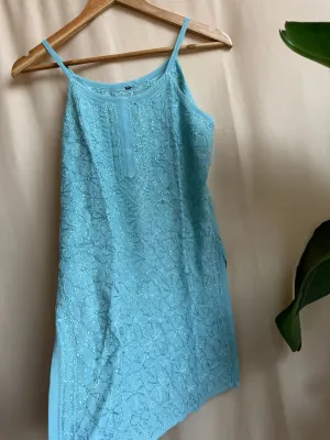 Chikankari Noodle Strap Top in Tiffany Green