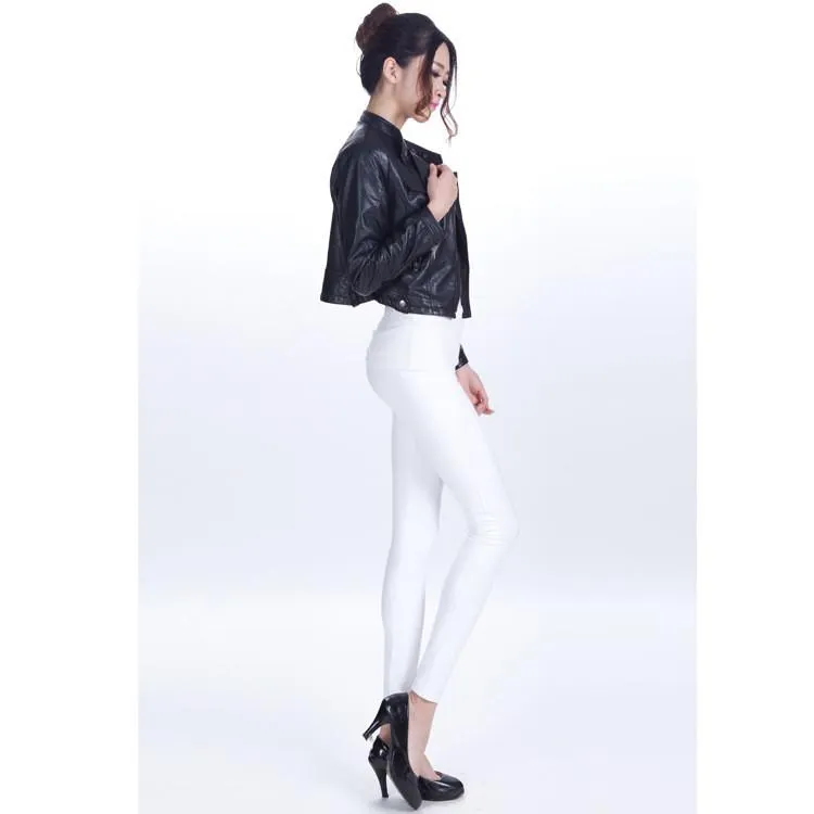 Clearance Pure Color Regular Waist PU Slim Leggings