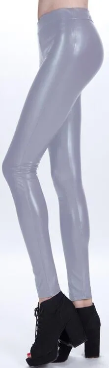 Clearance Pure Color Regular Waist PU Slim Leggings
