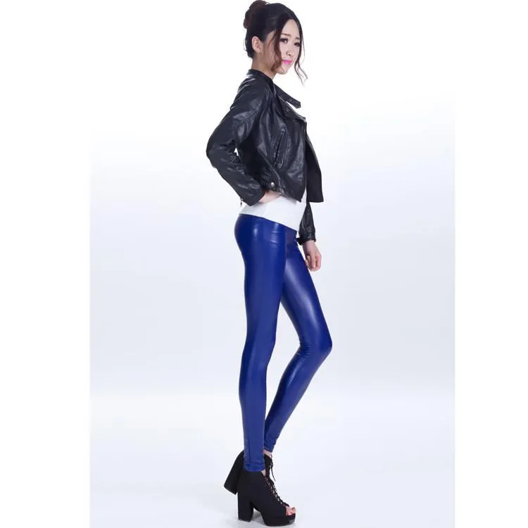 Clearance Pure Color Regular Waist PU Slim Leggings