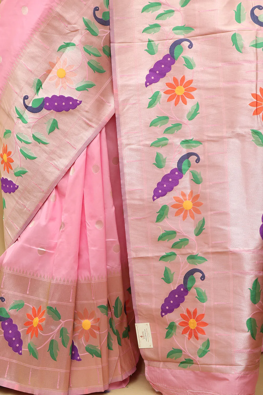 Elegant Pink Paithani Silk Saree with Parrot and Flower Design