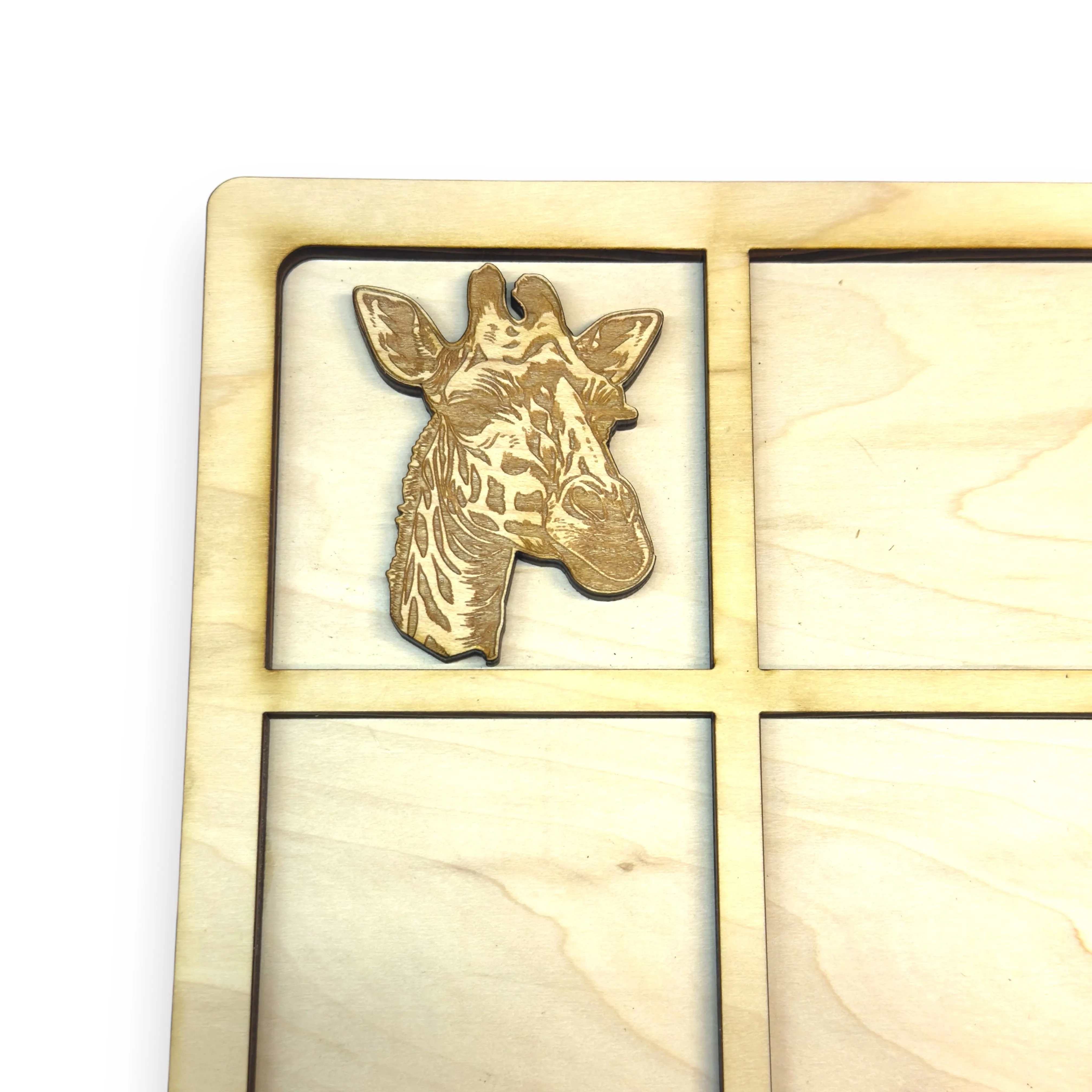 GAME - GIRAFFE AND ELEPHANT Tic Tac Toe - Raw Wood Board Game - Great for traveling