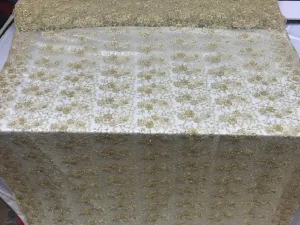 Gold Unique Design Embroidered Beaded Mesh Lace Bridal Veil Fabric