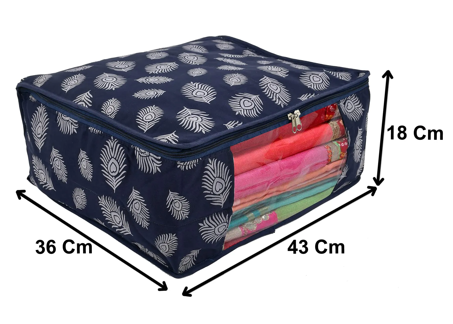 Heart Home Leaf Printed Saree Cover With Transparent Window, Pack of 2 (Navy Blue)