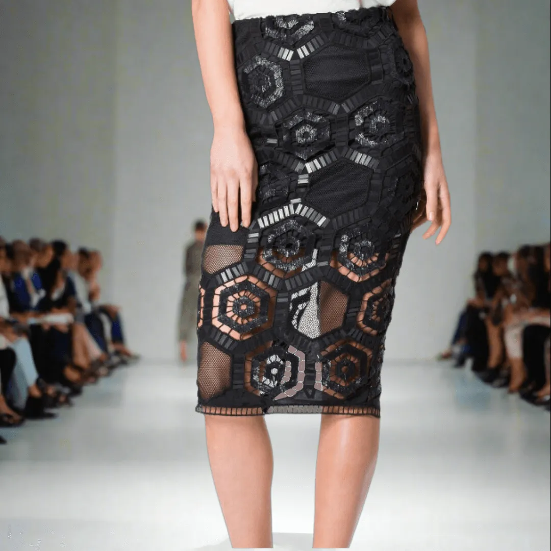 Hexagonal Design Hand Beaded Skirt
