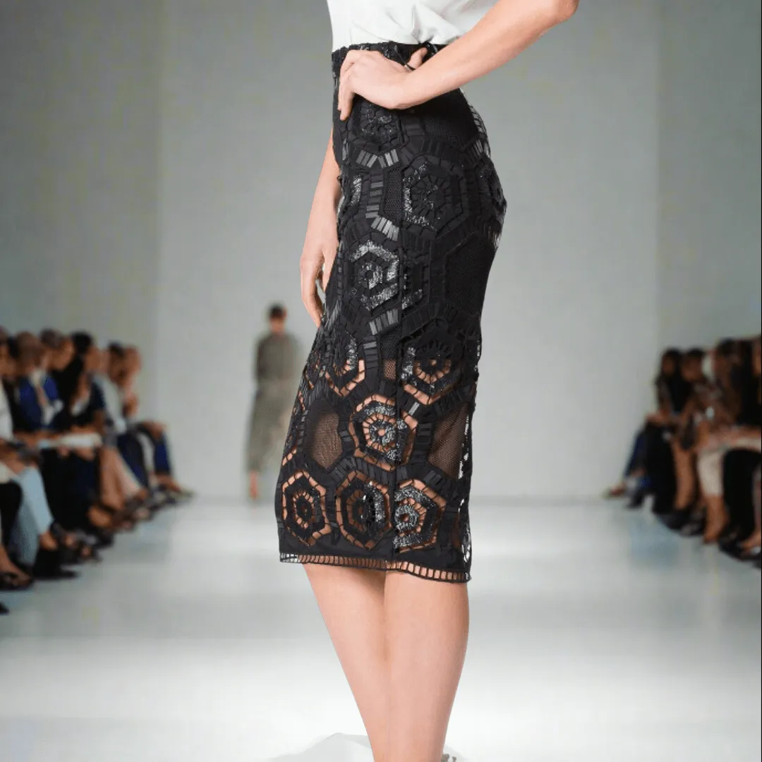 Hexagonal Design Hand Beaded Skirt