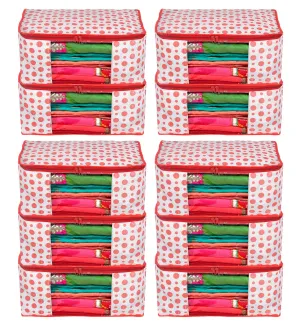 Kuber Industries Dot Printed Non-Woven Saree Cover, Cloth Organizer, Wardrobe Organiser With Tranasparent Window- Pack of 10 (Pink)-46KM0488