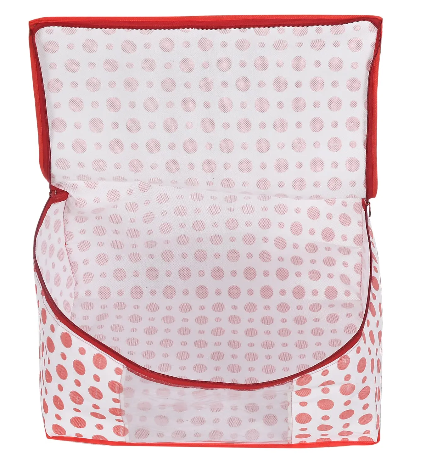 Kuber Industries Dot Printed Non-Woven Saree Cover, Cloth Organizer, Wardrobe Organiser With Tranasparent Window- Pack of 10 (Pink)-46KM0488