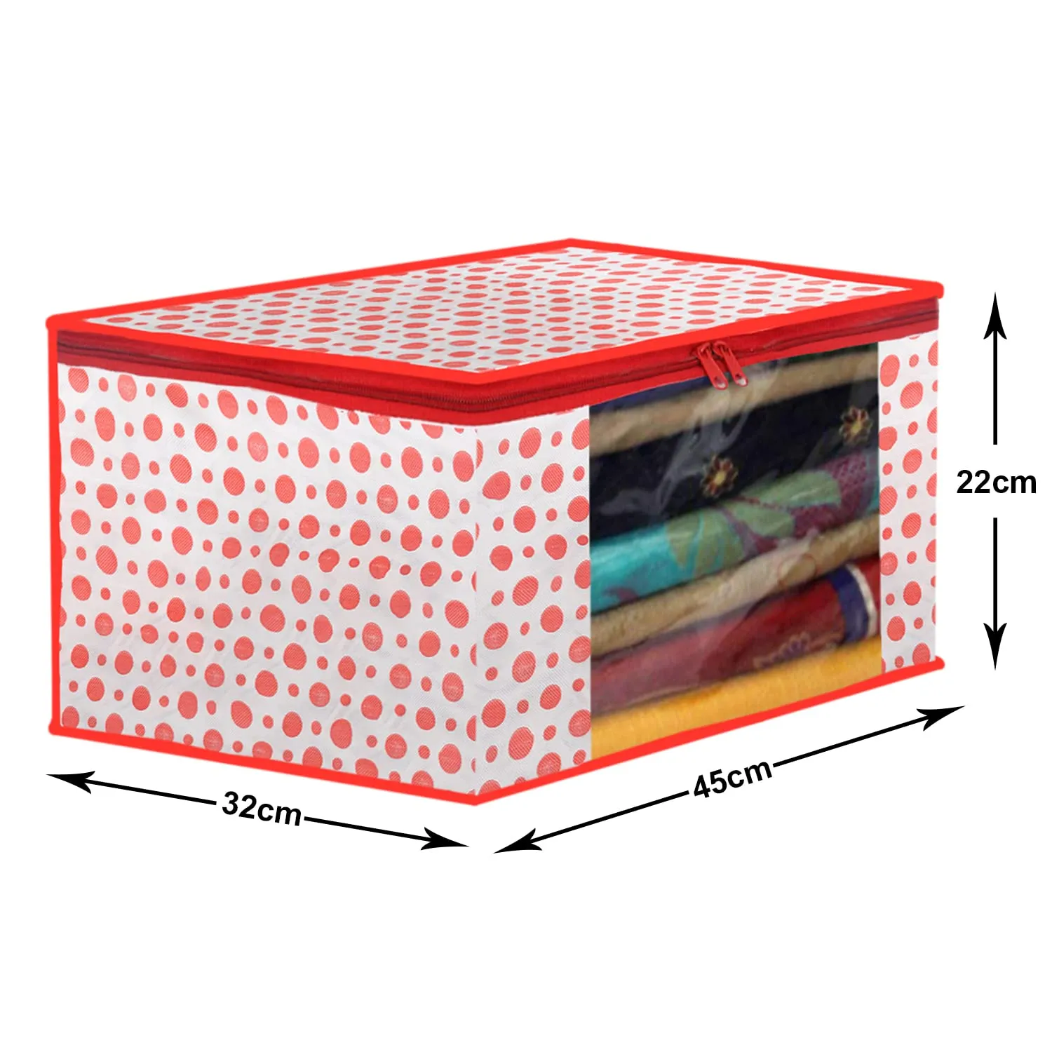 Kuber Industries Dot Printed Non-Woven Saree Cover, Cloth Organizer, Wardrobe Organiser With Tranasparent Window- Pack of 10 (Pink)-46KM0488