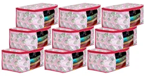 Kuber Industries Leaf Design Non-woven Foldable Saree Cover/Clothes Storage Bag/Wardrobe Organizer With Transparent Window- Pack of 9 (Pink)-44KM0365