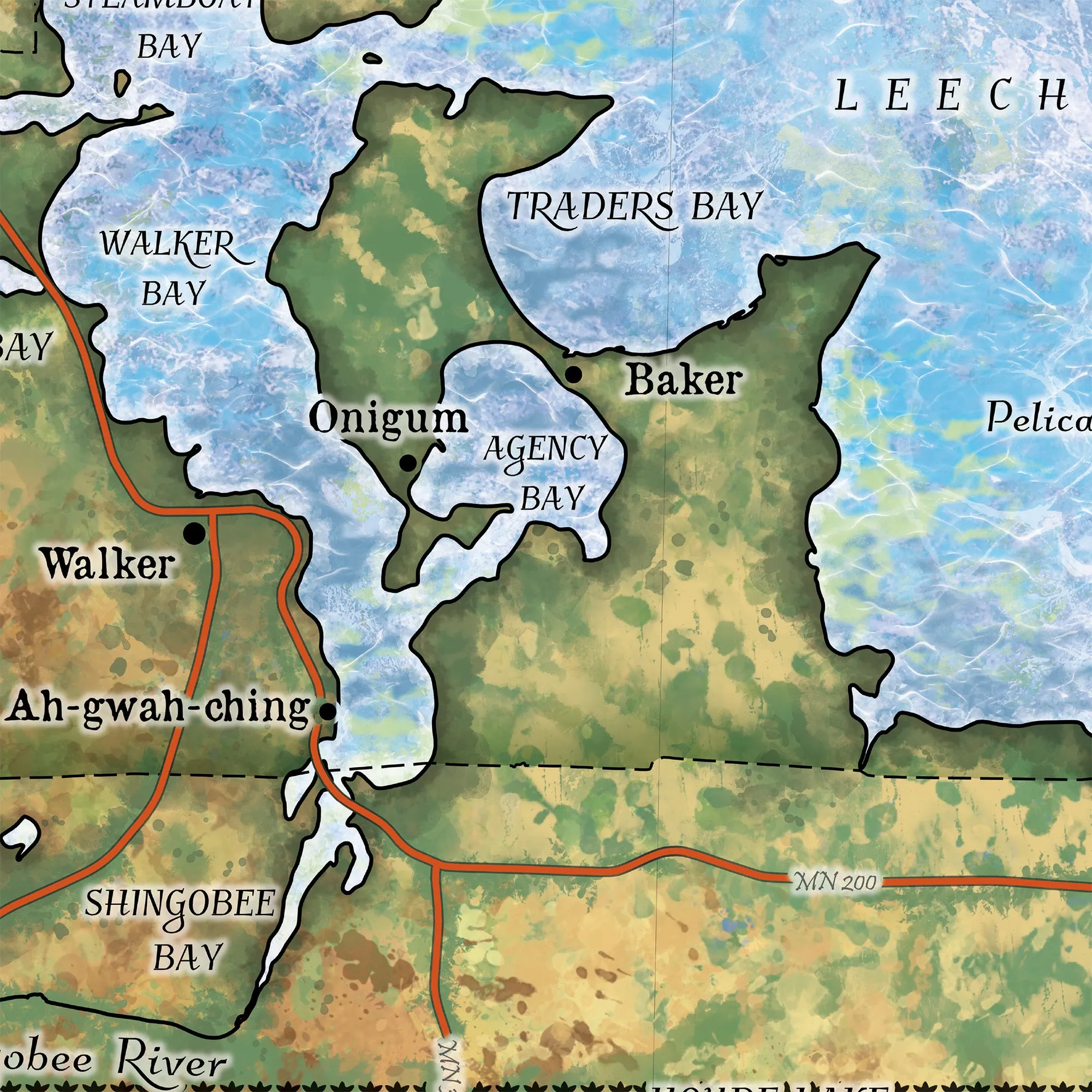 Leech Lake Minnesota Map Sherpa Fleece Blanket Double Stitched Edges Cozy Luxury Fluffy Super Soft 430 GSM Polyester Throw Blanket