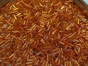 Orange Transparent Silverline Pipe / Bugle Glass Seed Beads (Wholesale)