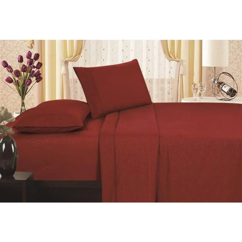 Plazatex Vine Print 90GSM Brushed Microfiber Soft Wrinkle Free Sheet Set - Queen 60x80", Burgundy