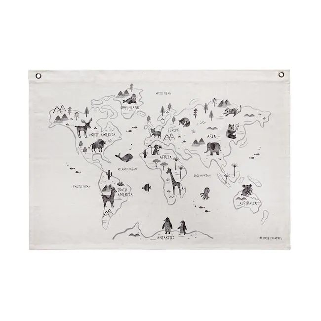 Rose In April World Map wall hanging