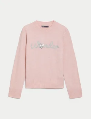 Sequin Slogan Crew Neck Jumper