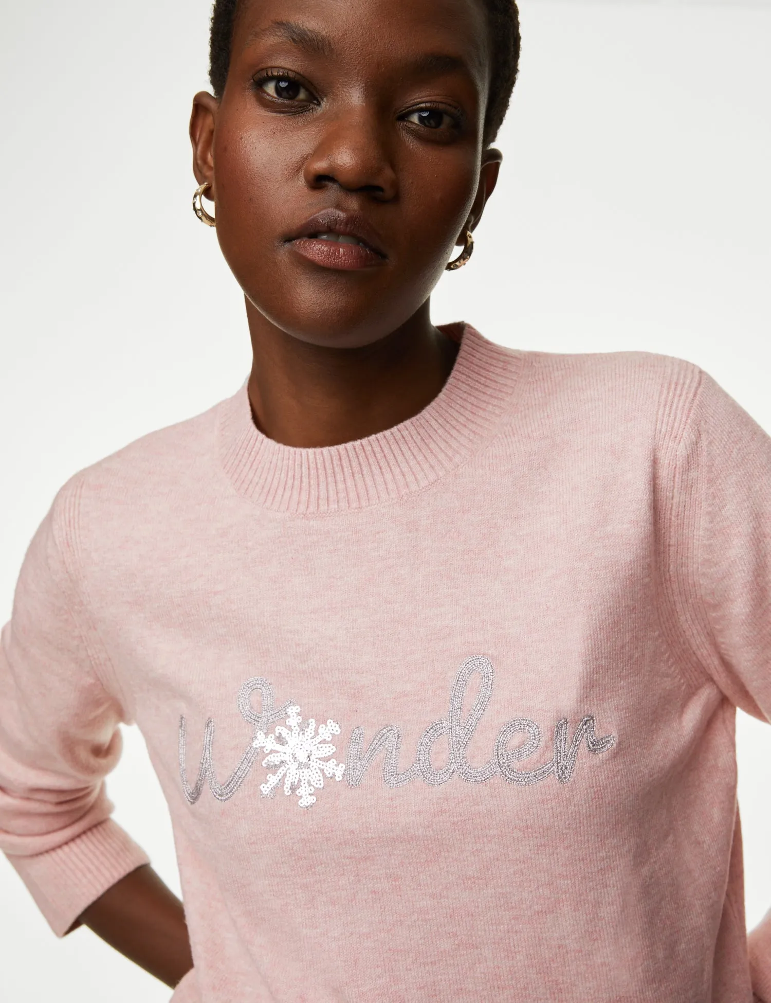 Sequin Slogan Crew Neck Jumper