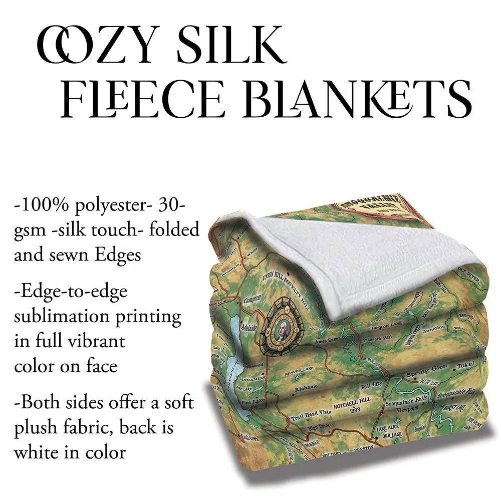 Snoqualmie Valley Washington Map Sherpa Fleece Blanket Double Stitched Edges Cozy Luxury Fluffy Super Soft 430 GSM Polyester Throw Blanket