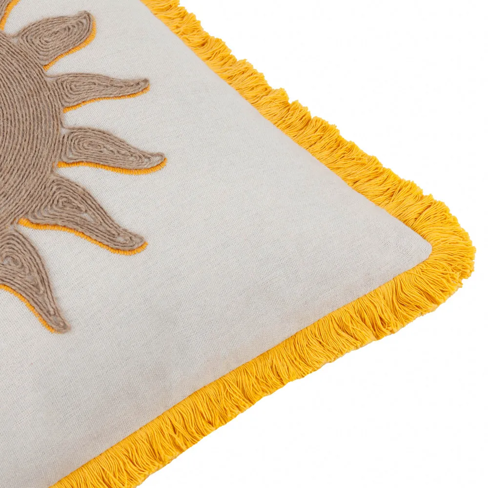 Sun Embroidered Cushion Yellow