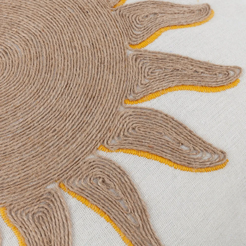 Sun Embroidered Cushion Yellow