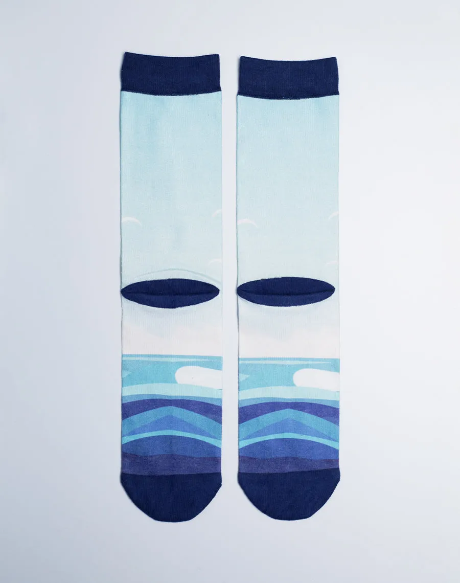 Unisex Waiting On Waves Hawaii Printed Blue Crew Socks
