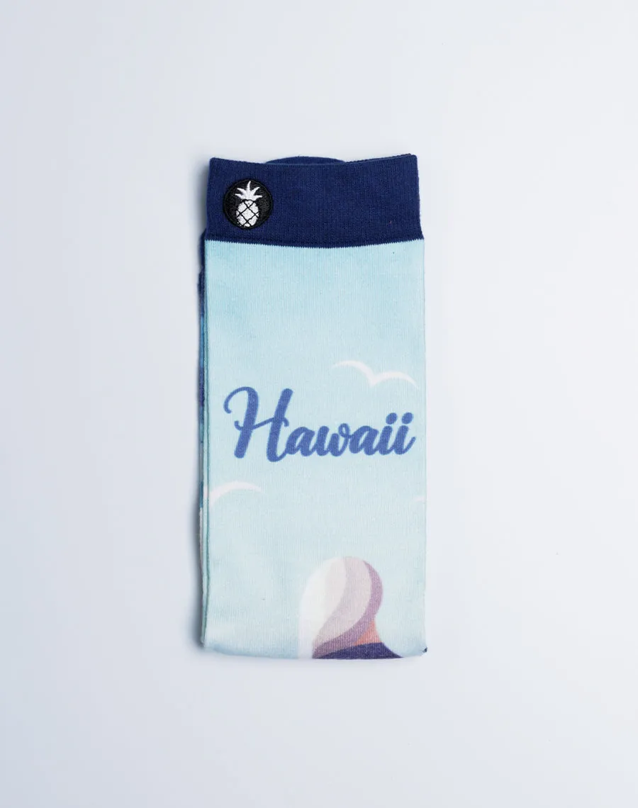 Unisex Waiting On Waves Hawaii Printed Blue Crew Socks
