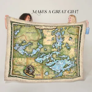 Vermilion Lake Minnesota Map Sherpa Fleece Blanket Double Stitched Edges Cozy Luxury Fluffy Super Soft 430 GSM Polyester Throw Blanket