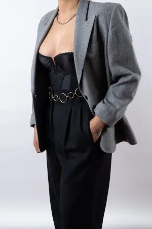 Vintage Gray & Navy Trim Blazer