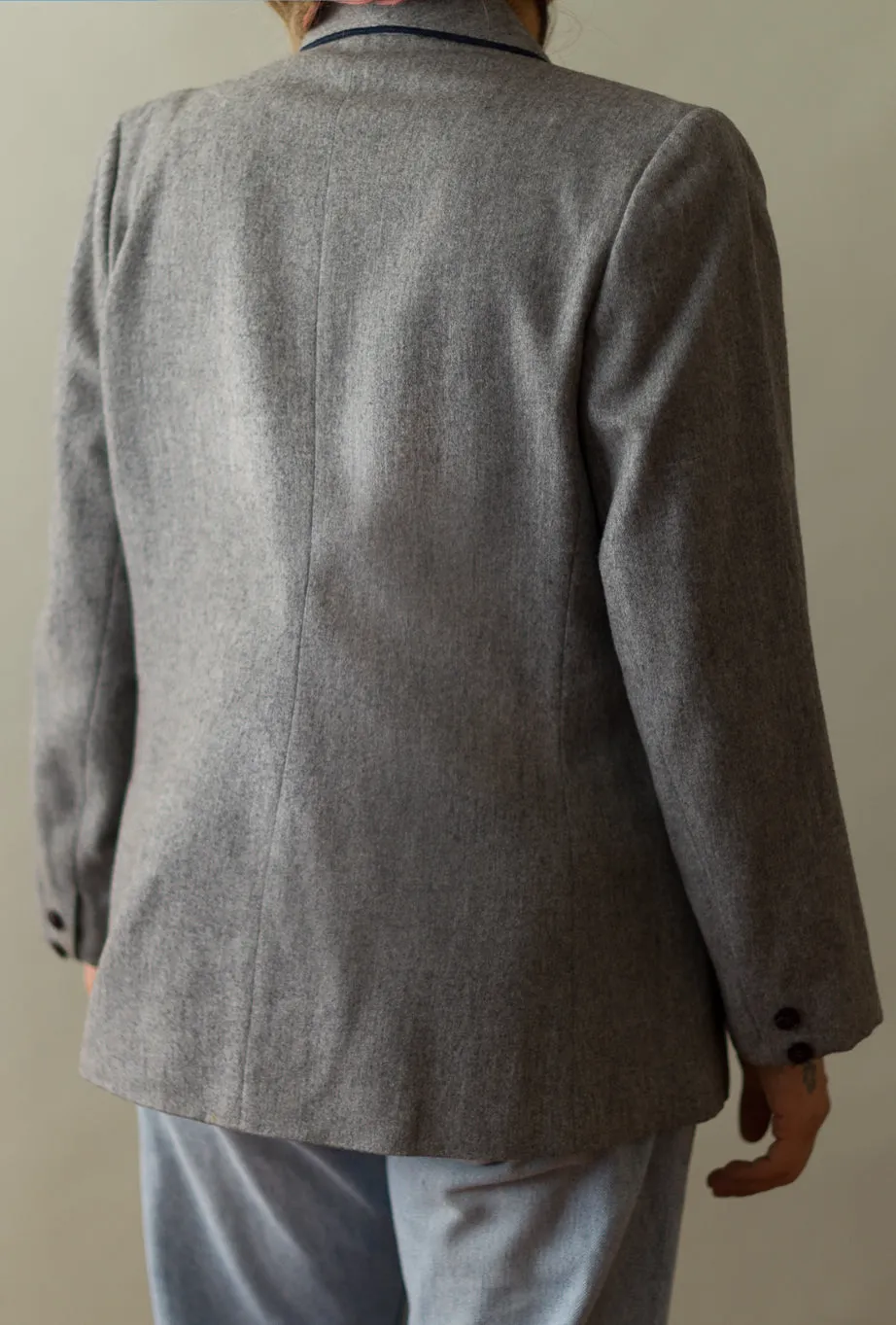 Vintage Gray & Navy Trim Blazer
