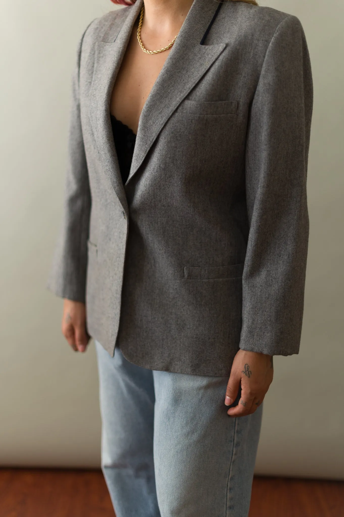 Vintage Gray & Navy Trim Blazer