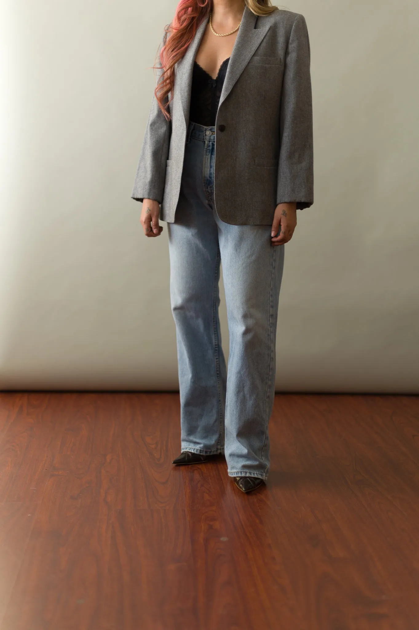 Vintage Gray & Navy Trim Blazer