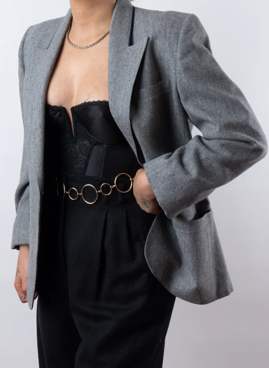 Vintage Gray & Navy Trim Blazer