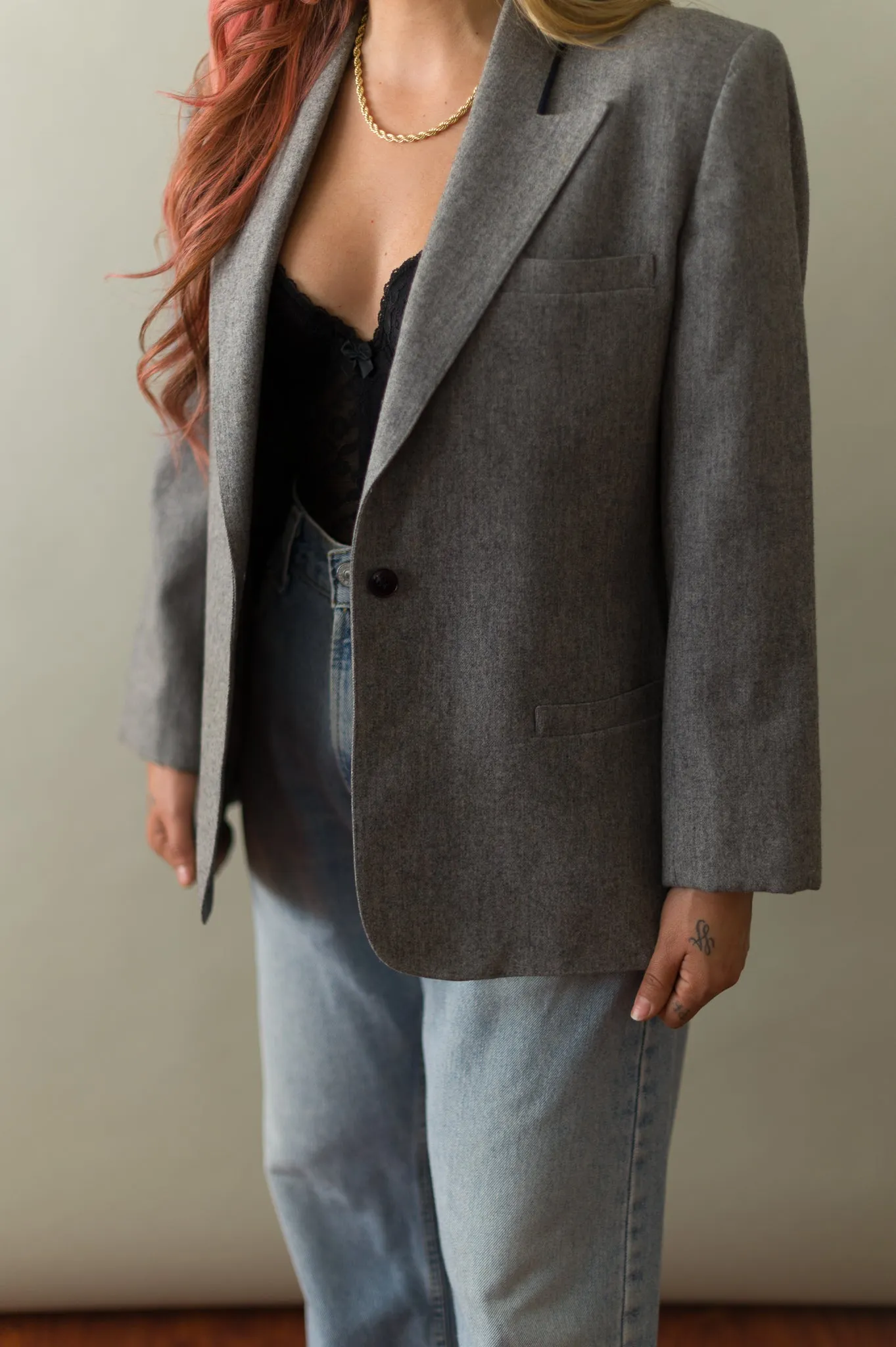 Vintage Gray & Navy Trim Blazer