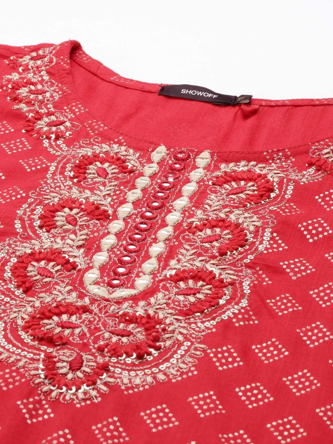Women's Red Embroidered Straight Kurta